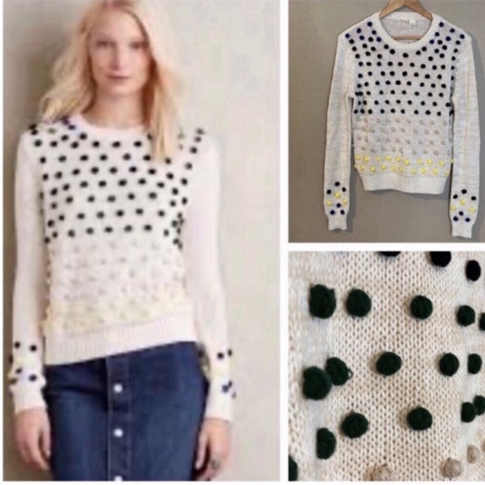 Anthropologie Moth Crew Neck Polka Dot Sweater Size Small Like New Condition